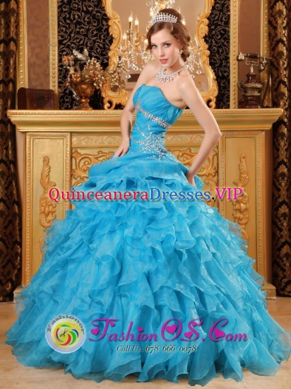 New Castle Delaware/ DE Inexpensive Sky Blue Strapless Quinceanera Dress With Beading and Ruffles Decorate - Click Image to Close