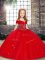 Excellent Red Tulle Lace Up Straps Sleeveless Floor Length Evening Gowns Beading