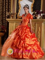 Appliques and Beading Decorate Bodice Luxurious Orange Quinceanera Dress Pick-ups Sweetheart Taffeta Ball Gown In Wollongong NSW
