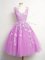 Dynamic A-line Vestidos de Damas Lilac V-neck Tulle Sleeveless Knee Length Lace Up