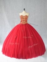 Clearance Sleeveless Beading Lace Up Quinceanera Gown with Red Brush Train