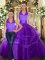 Purple Two Pieces Tulle Strapless Sleeveless Ruffled Layers Floor Length Lace Up Vestidos de Quinceanera
