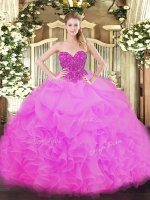 Classical Ball Gowns 15th Birthday Dress Fuchsia Sweetheart Organza Sleeveless Floor Length Lace Up(SKU SJQDDT1241002-1BIZ)