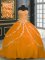 Orange Lace Up Sweetheart Beading and Appliques Quinceanera Gown Tulle Sleeveless Brush Train