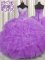 Halter Top Sleeveless 15th Birthday Dress Floor Length Beading and Ruffles Purple Organza