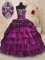 Free and Easy Purple Quinceanera Gown Military Ball and Sweet 16 and Quinceanera with Beading and Appliques and Ruffles and Pick Ups Sweetheart Sleeveless Sweep Train Lace Up
