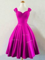 Dynamic Fuchsia A-line Ruching Dama Dress Lace Up Taffeta Sleeveless Knee Length(SKU SWBD133-15BIZ)