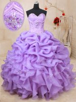 Suitable Sleeveless Floor Length Beading and Ruffles and Pick Ups Lace Up Sweet 16 Quinceanera Dress with Lavender(SKU PSSW0197BIZ)