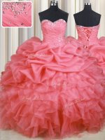 Pick Ups Floor Length Watermelon Red Quinceanera Gown Sweetheart Sleeveless Lace Up