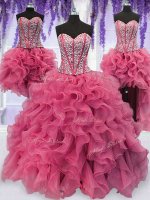 Four Piece Sweetheart Sleeveless Organza Quinceanera Gowns Ruffled Layers and Sequins Lace Up