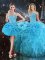 Superior Sleeveless Organza Floor Length Lace Up 15 Quinceanera Dress in Aqua Blue with Beading and Ruffles