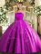 Fuchsia Military Ball Gowns Military Ball and Sweet 16 and Quinceanera with Appliques Strapless Sleeveless Lace Up