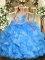 Baby Blue Lace Up Sweet 16 Quinceanera Dress Beading and Ruffles Sleeveless Floor Length