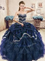 Customized Navy Blue and Purple Sweetheart Lace Up Beading and Ruffled Layers and Pick Ups 15 Quinceanera Dress Sleeveless