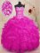 Shining Fuchsia Sleeveless Beading and Ruffles and Sequins Floor Length Quinceanera Dresses