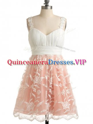 Peach Straps Neckline Lace Quinceanera Court of Honor Dress Sleeveless Lace Up