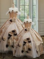 Off the Shoulder Champagne Ball Gowns Lace and Ruffles and Hand Made Flower Sweet 16 Dress Clasp Handle Organza and Lace Sleeveless Floor Length