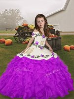 Graceful Purple Sleeveless Beading and Ruffles Floor Length Evening Gowns