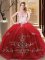 New Arrival Red Sweet 16 Dress Military Ball and Sweet 16 and Quinceanera with Embroidery Strapless Sleeveless Lace Up