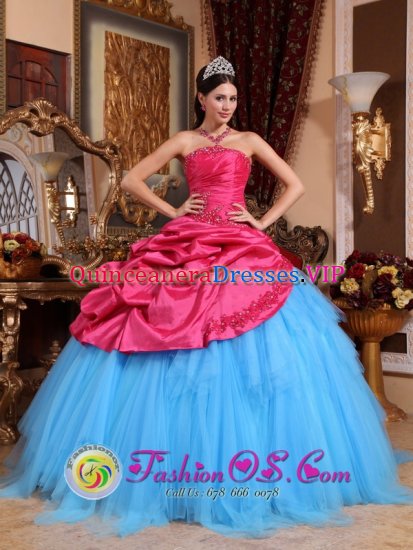 Stylish Red and Blue Mission Kansas/KS Quinceanera Dress With Appliques and Beadings Ball Gown For Sweet 16 - Click Image to Close