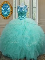 Scoop Sleeveless Lace Up Floor Length Beading and Ruffles Ball Gown Prom Dress