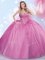 Fantastic Lilac Ball Gowns Tulle Sweetheart Sleeveless Beading Floor Length Lace Up Quince Ball Gowns