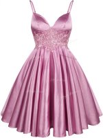 Lilac A-line Lace Dama Dress Lace Up Elastic Woven Satin Sleeveless Knee Length(SKU SWBD128BIZ)