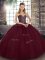 Burgundy Lace Up Ball Gown Prom Dress Beading Sleeveless Floor Length