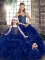 New Style Royal Blue Lace Up Quince Ball Gowns Beading and Ruffles Sleeveless Floor Length