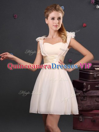 Excellent Straps Sleeveless Chiffon Mini Length Zipper Vestidos de Damas in Champagne with Ruching and Bowknot
