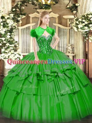 Exceptional Beading and Ruffled Layers Sweet 16 Dresses Green Lace Up Sleeveless Floor Length