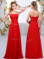 Stunning Red Lace Up Sweetheart Hand Made Flower Quinceanera Court of Honor Dress Chiffon Sleeveless(SKU BMT0407BIZ)