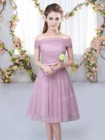 Short Sleeves Knee Length Belt Lace Up Vestidos de Damas with Pink(SKU BMT0416BIZ)