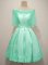 Amazing Knee Length Turquoise Quinceanera Court Dresses Taffeta Half Sleeves Lace