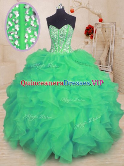 Turquoise Sweetheart Lace Up Beading and Ruffles Quinceanera Dress Sleeveless - Click Image to Close