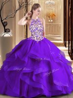 Chic Scoop Purple Sweet 16 Quinceanera Dress Tulle Brush Train Sleeveless Embroidery(SKU SJQDDT940002-1BIZ)
