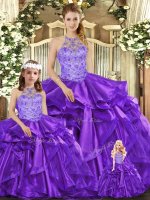 New Arrival Beading and Ruffles 15 Quinceanera Dress Purple Lace Up Sleeveless Floor Length