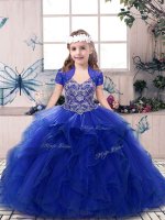 Straps Sleeveless Tulle Child Pageant Dress Beading and Ruffles Lace Up