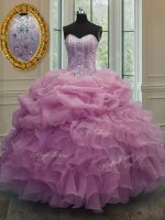 Latest Organza Sleeveless Floor Length Sweet 16 Dresses and Beading and Pick Ups