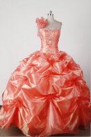 Clearance Lovely Ball Gown One Shoulder Floor-length Orange Red Quincenera Dresses TD260013