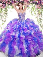 Hot Selling Multi-color Sweetheart Lace Up Beading and Ruffles Quinceanera Dress Sleeveless
