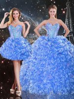Beading 15th Birthday Dress Baby Blue Lace Up Sleeveless Floor Length
