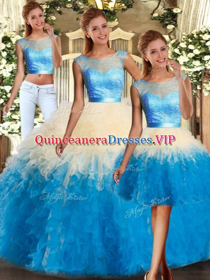 Elegant Multi-color Quinceanera Dresses Military Ball and Sweet 16 and Quinceanera with Lace and Ruffles Scoop Sleeveless Backless - Click Image to Close