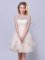 Scoop Sleeveless Organza Mini Length Lace Up Damas Dress in Champagne with Lace and Ruffles and Belt