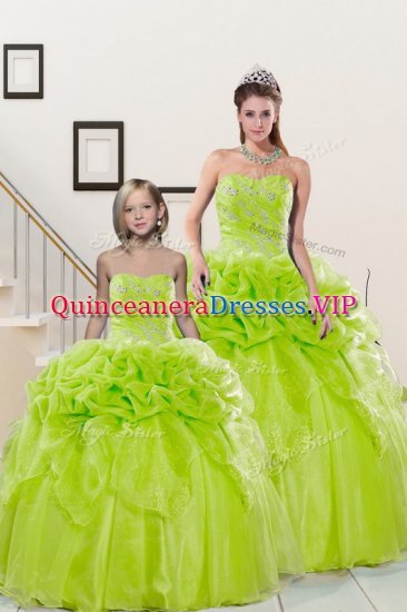 Stylish Yellow Green Ball Gowns Sweetheart Sleeveless Organza Floor Length Lace Up Beading and Pick Ups Quinceanera Dresses - Click Image to Close