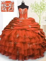 Fine Pick Ups Ruffled With Train Ball Gowns Sleeveless Orange Red Sweet 16 Dress Brush Train Lace Up(SKU PSSW0389-12BIZ)