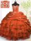 Fine Pick Ups Ruffled With Train Ball Gowns Sleeveless Orange Red Sweet 16 Dress Brush Train Lace Up