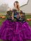 Vintage Sleeveless Organza Floor Length Lace Up Quinceanera Gowns in Black And Purple with Embroidery and Ruffles