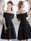 Satin Off The Shoulder Short Sleeves Zipper Ruching Dama Dress in Black