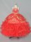 Sleeveless Organza Floor Length Lace Up Little Girl Pageant Dress in Red with Embroidery and Ruffled Layers